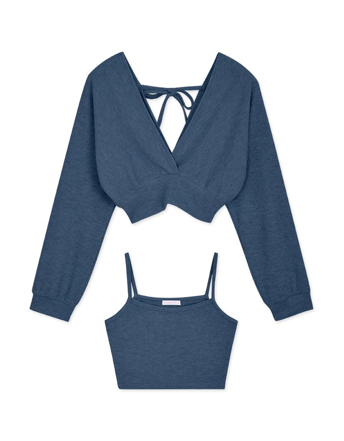 Two Piece Top With Crossover Straps And Pitted Pattern