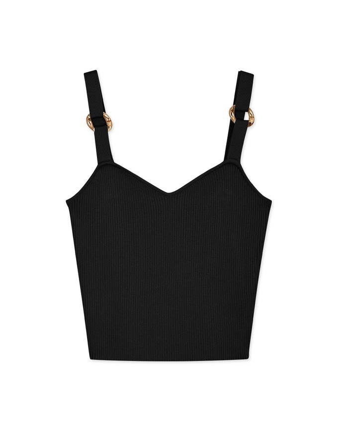 Golden-ring Splice Shoulder Strap Knit Cami Top