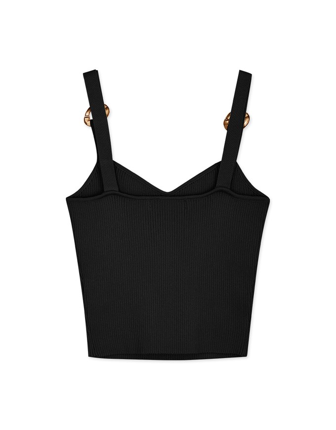 Golden-ring Splice Shoulder Strap Knit Cami Top