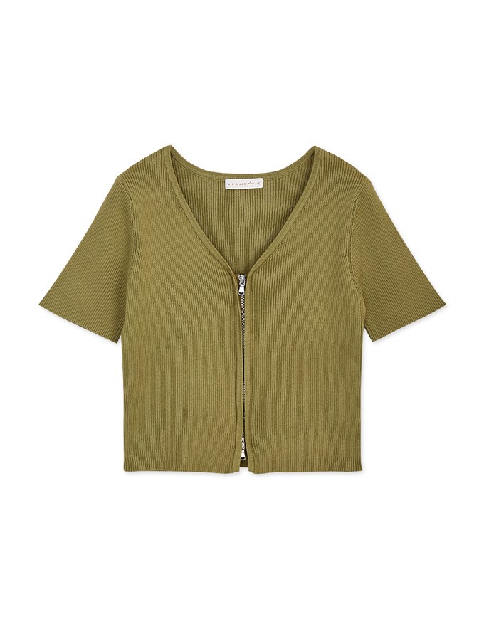 Minimalist Staple Dual-Zipper Knit Crop Top