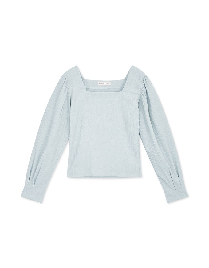 Square-Neck Puff-Sleeve Embossed Top