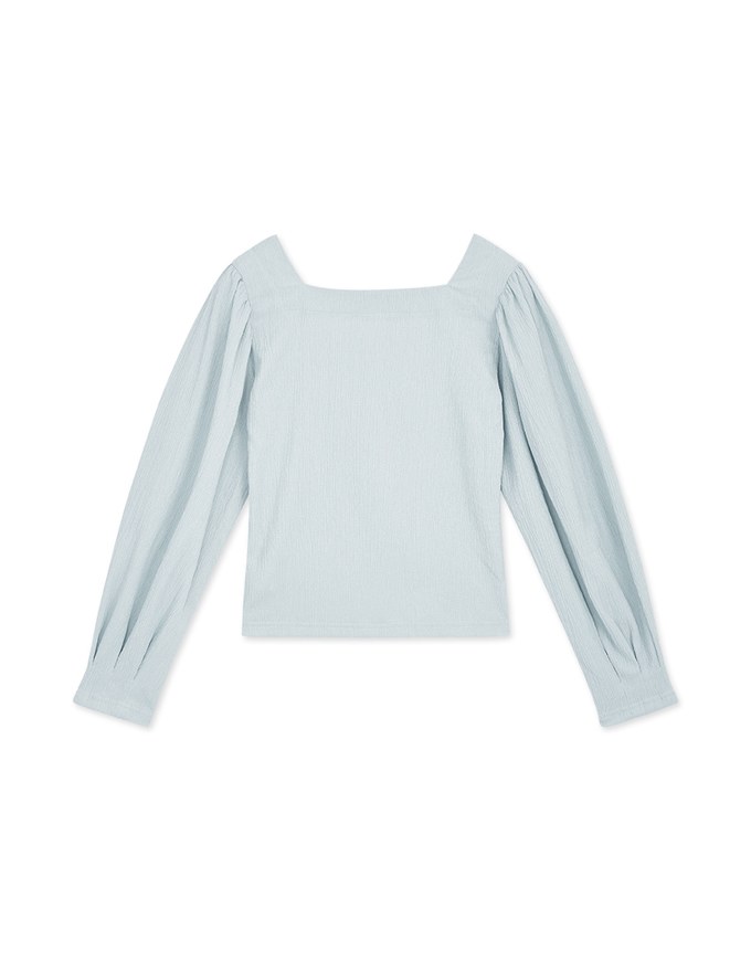 Square-Neck Puff-Sleeve Embossed Top