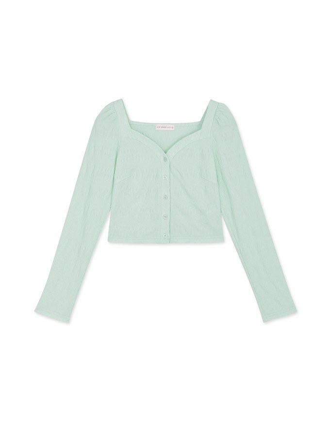 Square Neck Embossed Button Crop Top