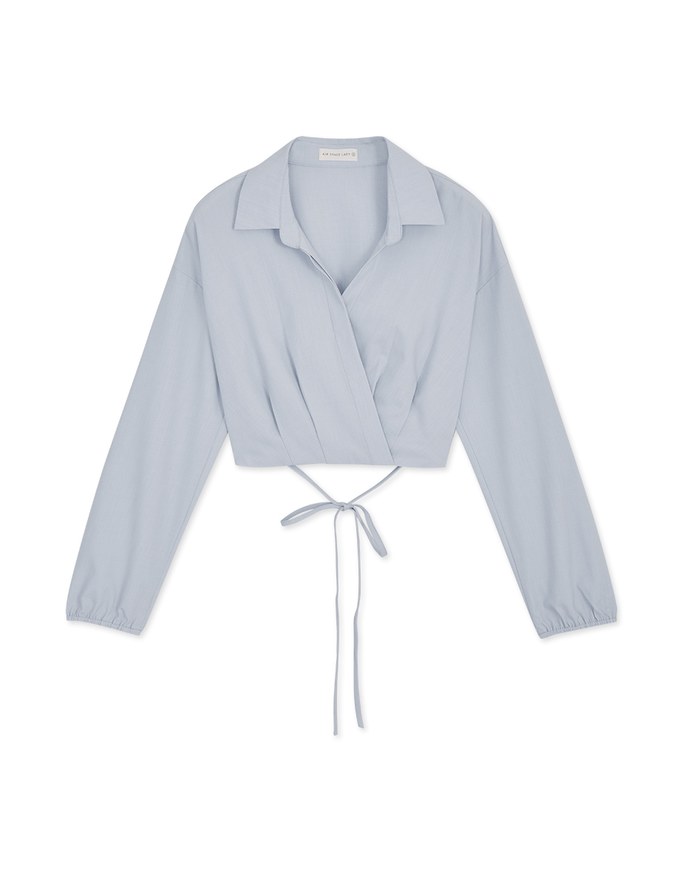 Overlap Lapel Tie Ribbon Crop Top