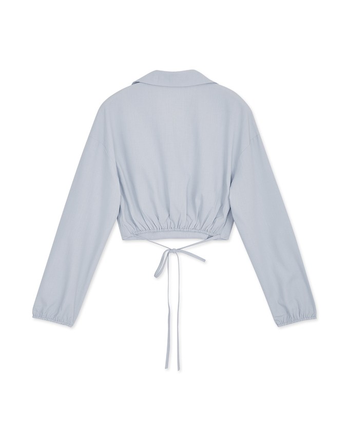 Overlap Lapel Tie Ribbon Crop Top