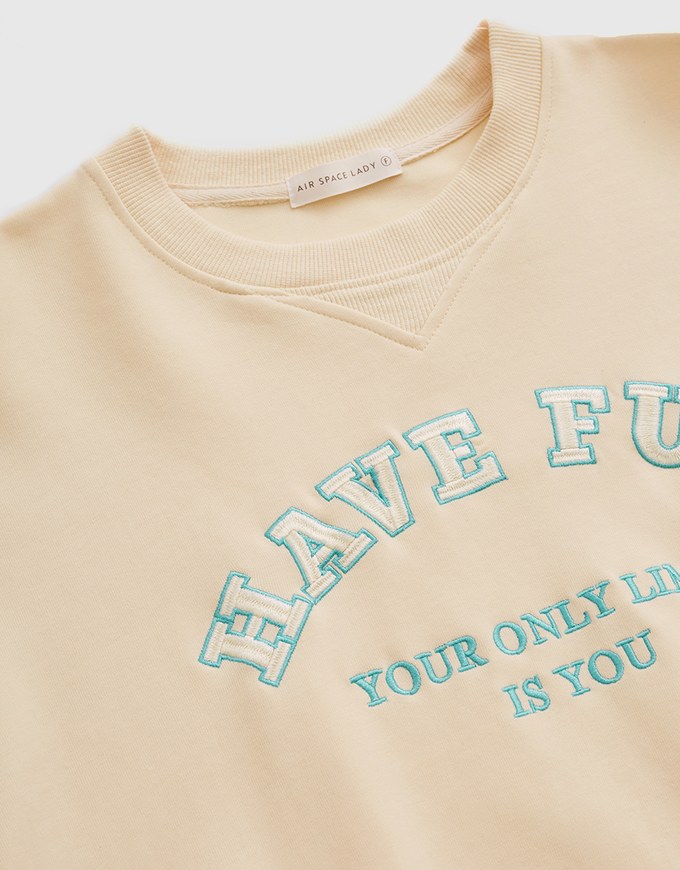 Preppy Embroidered Crewneck Loose Top
