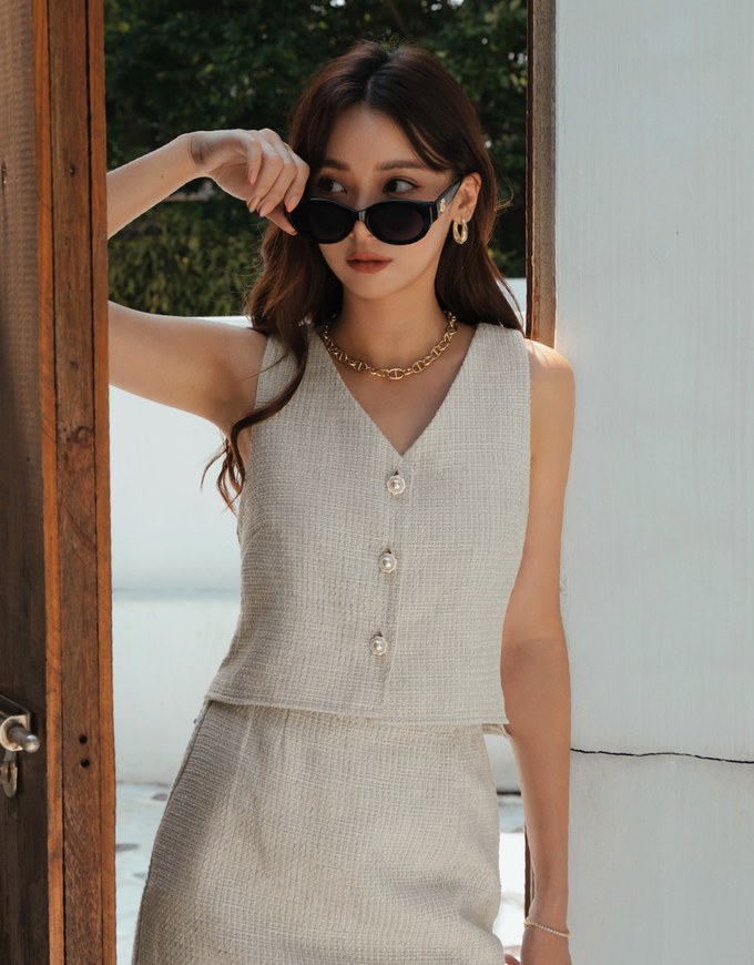 Classic Tweed Slit Maxi Skirt