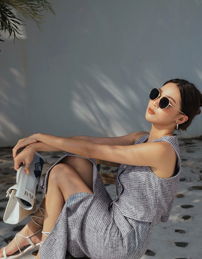 Classic Tweed Slit Maxi Skirt