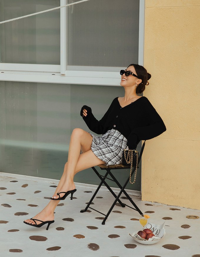 Overlap Checkered A Line Skirt