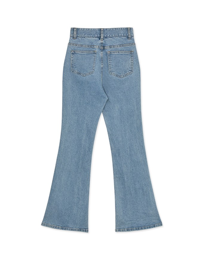 Side Buttoned Denim Jeans Flare Pants