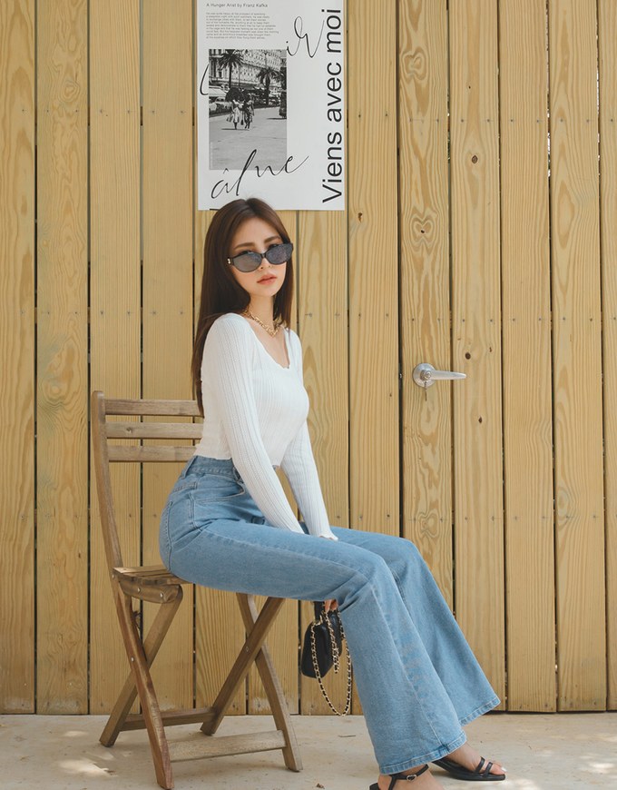 Side Buttoned Denim Jeans Flare Pants