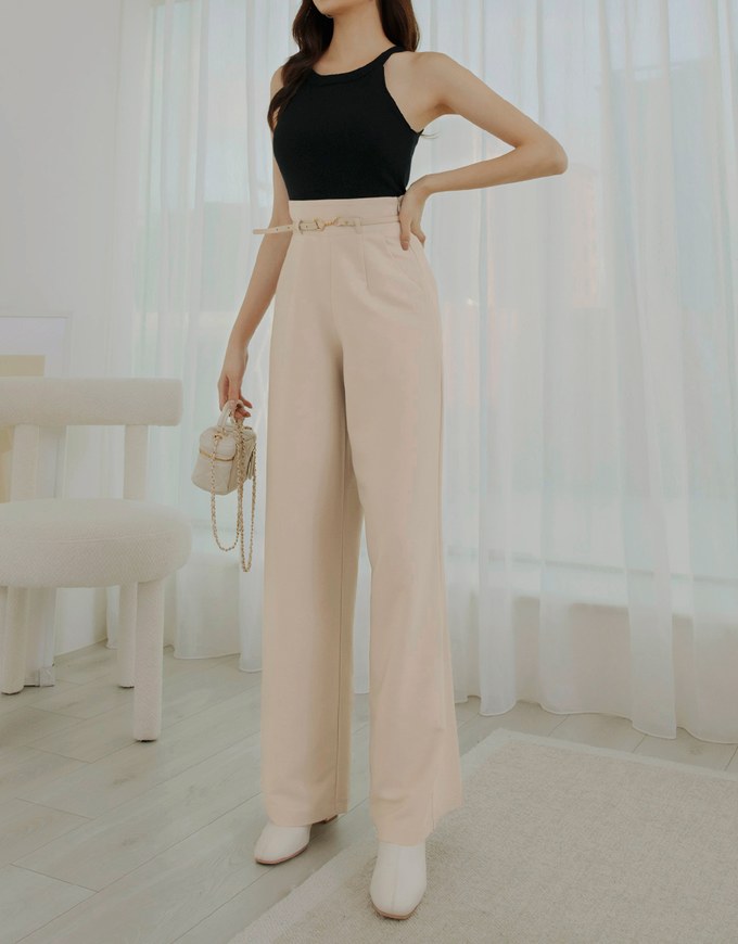 High Waisted Pleated Belted Wide Pants