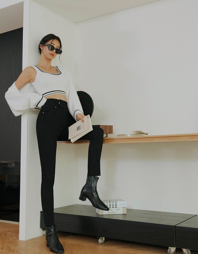 Side Button High Waisted Slim Fit Denim Jeans Pants