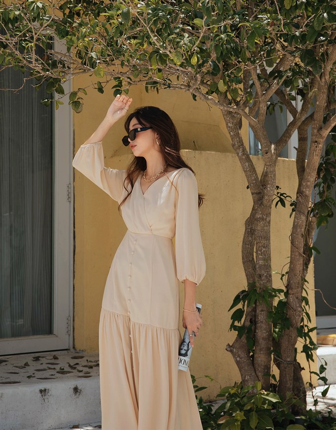Romance Ruffled Tie-Back Maxi Dress