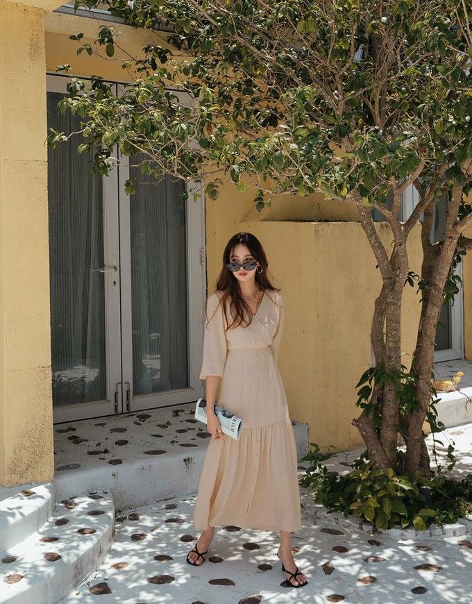 Romance Ruffled Tie-Back Maxi Dress