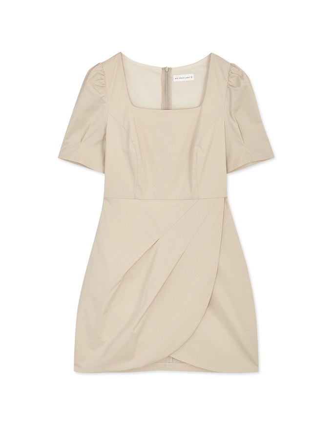 Square Neck Pleated Mini Dress