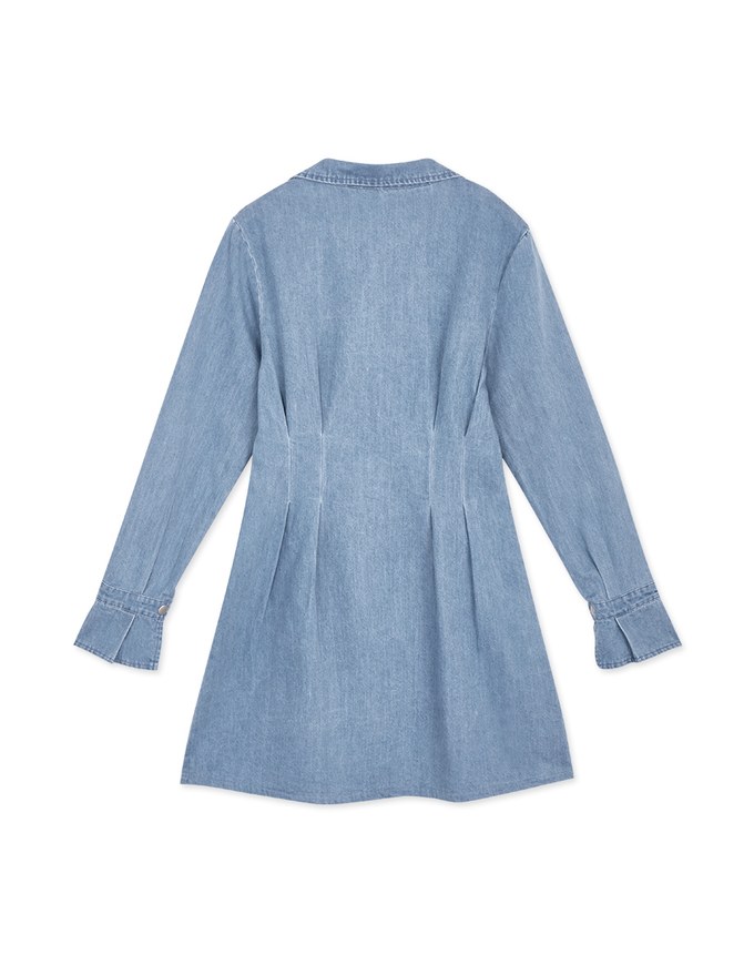 Buttoned Pleated Denim Jeans Shirt Dress
