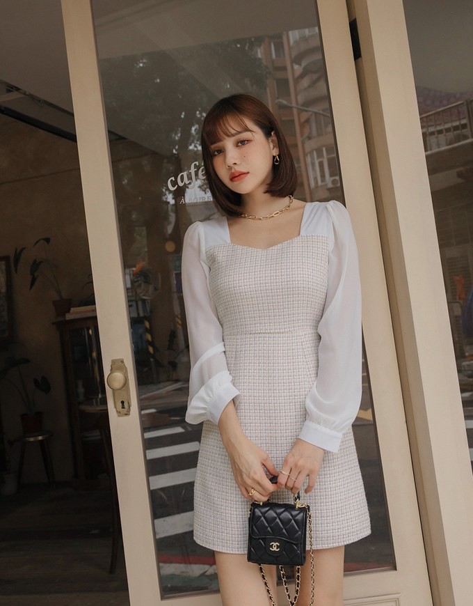 Classy Tweed Splice Mini Dress