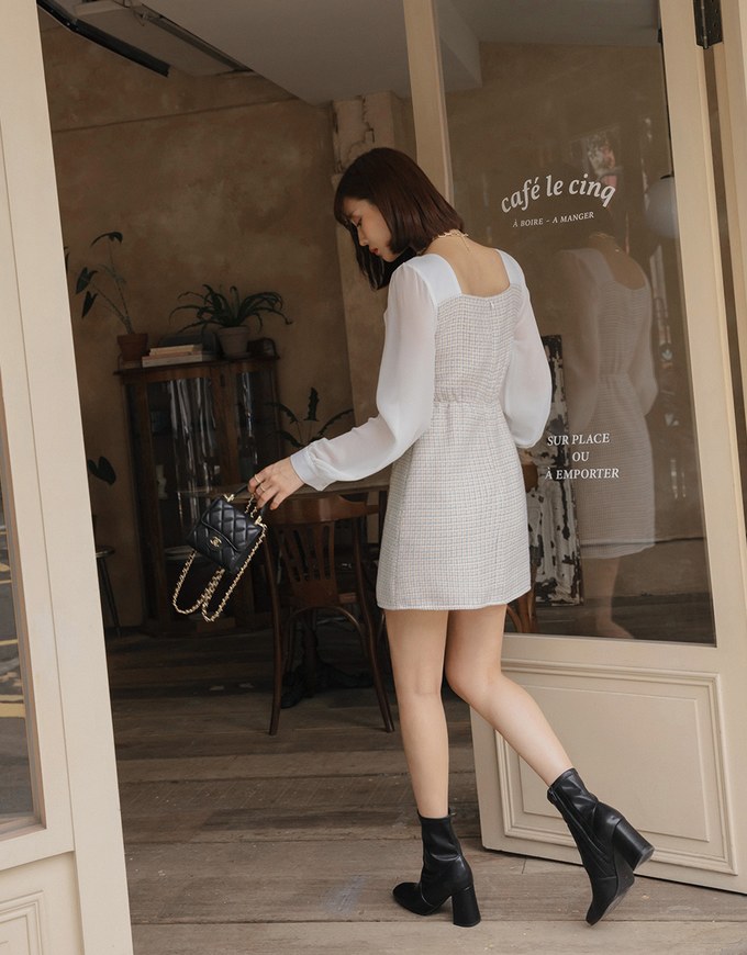Classy Tweed Splice Mini Dress