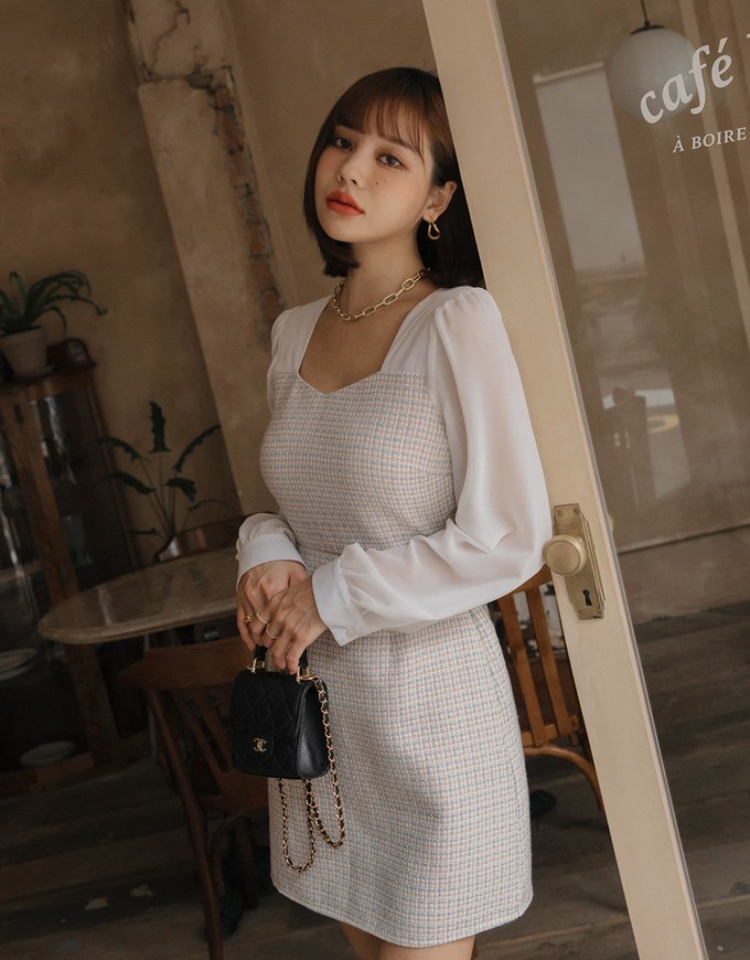 Classy Tweed Splice Mini Dress