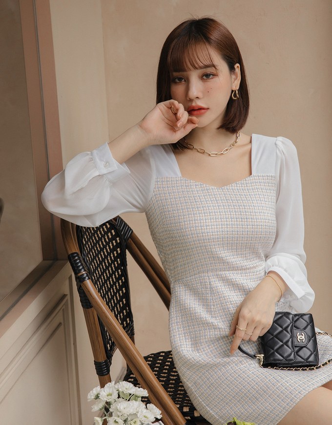 Classy Tweed Splice Mini Dress