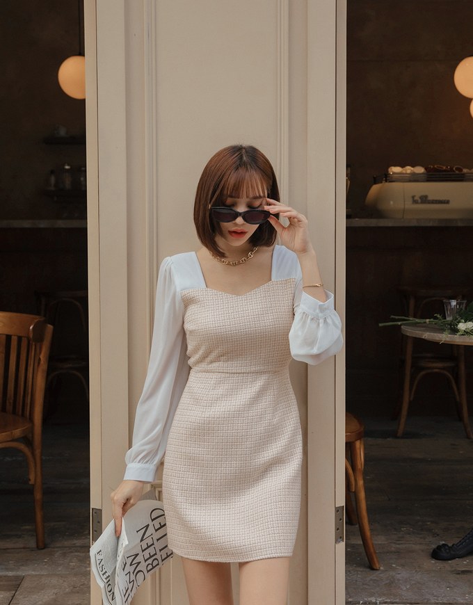 Classy Tweed Splice Mini Dress