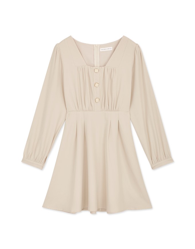 Square Neck Buttoned Mini Flare Dress