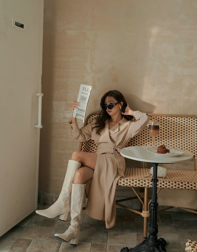 Modern Buttoned Trench Coat Belted Dress