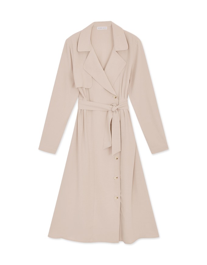 Modern Buttoned Trench Coat Belted Dress