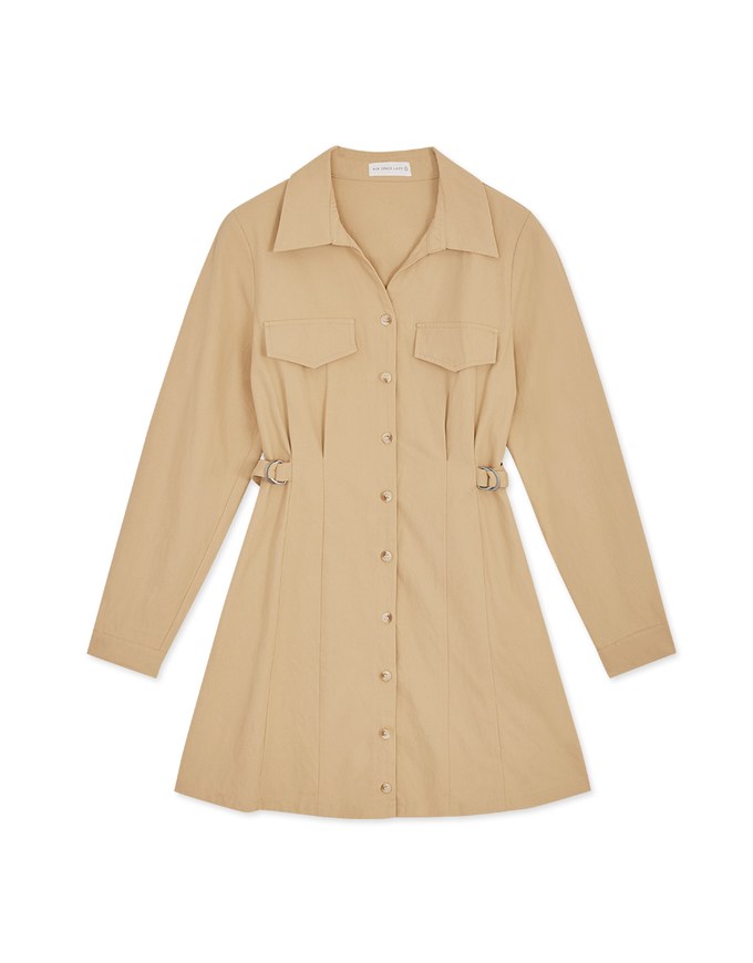 Button Down Pleated Shirt Mini Dress