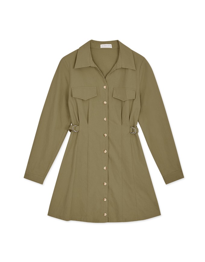 Button Down Pleated Shirt Mini Dress