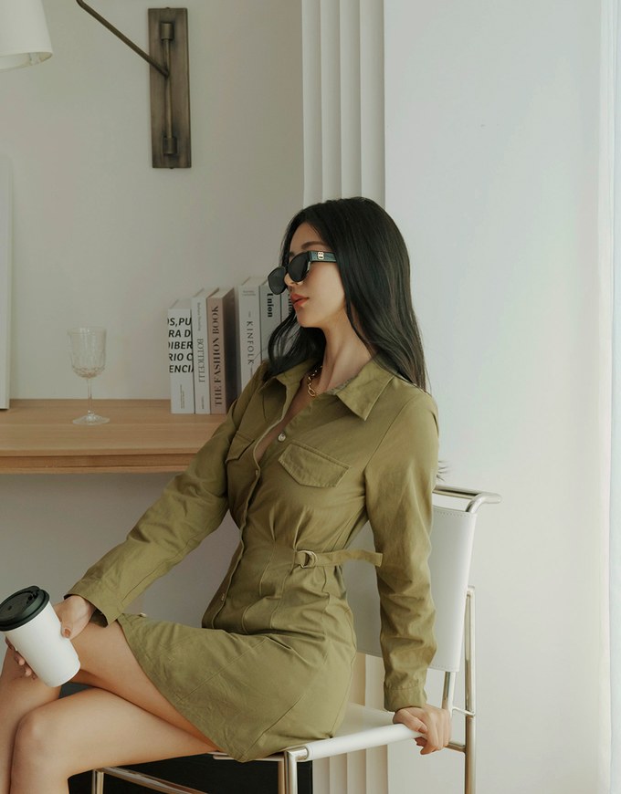 Button Down Pleated Shirt Mini Dress