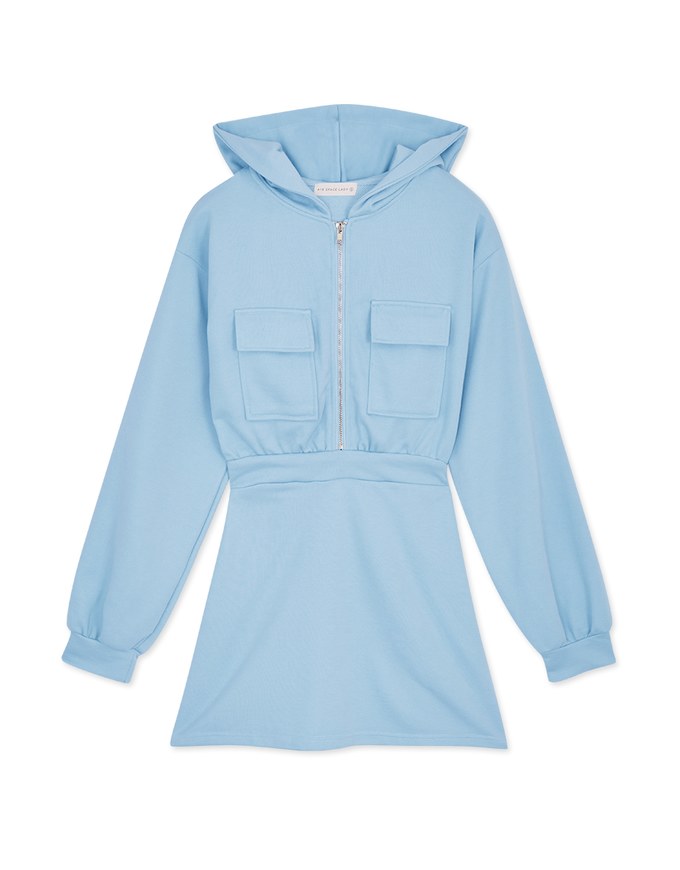 Preppy Zip Loose Hoodie Mini Dress