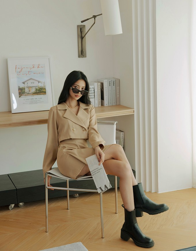 Trench Coat Fake Two Piece Hollow Mini Dress