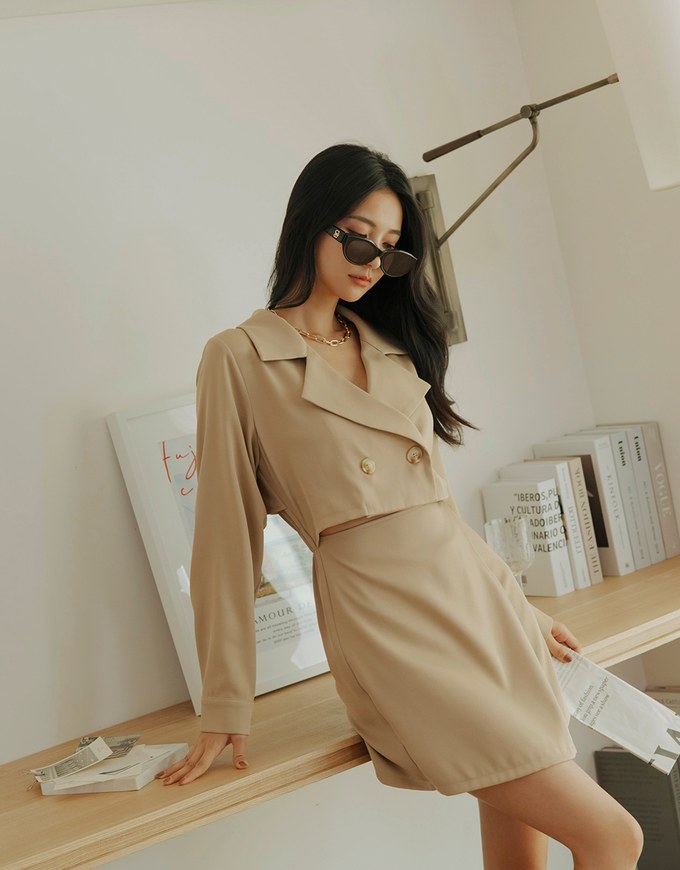 Trench Coat Fake Two Piece Hollow Mini Dress