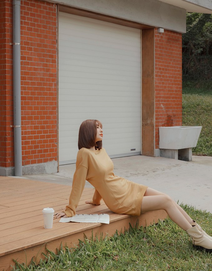 Plain Round Neck Loose Mini Dress