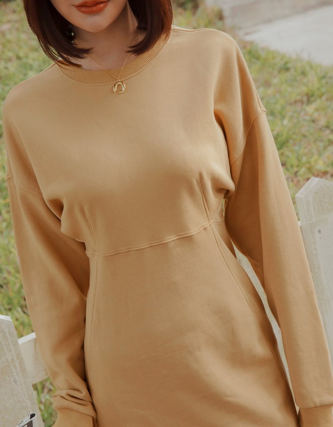Plain Round Neck Loose Mini Dress