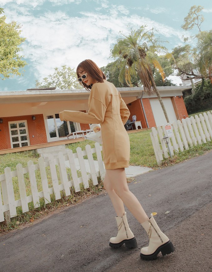 Plain Round Neck Loose Mini Dress