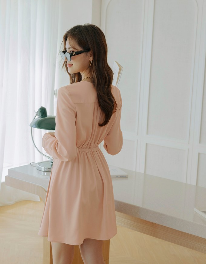 V Neck Overlap Flare Mini Dress