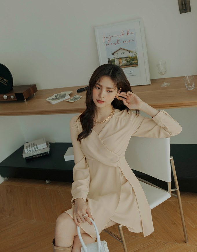V Neck Overlap Flare Mini Dress