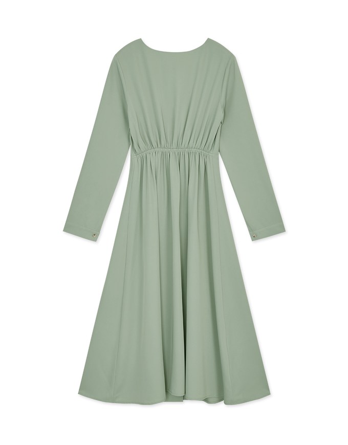 V Neck Overlap Buttoned Maxi Flare Dress