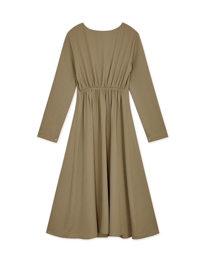 V Neck Overlap Buttoned Maxi Flare Dress
