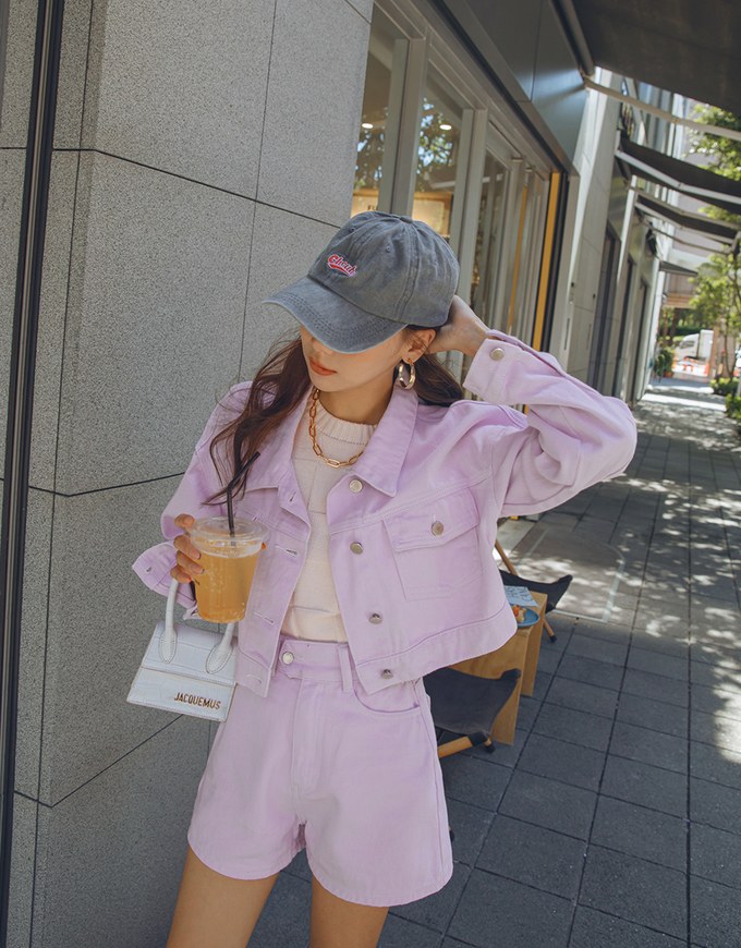 Button-Down Crop Denim Jeans Blazer Jacket