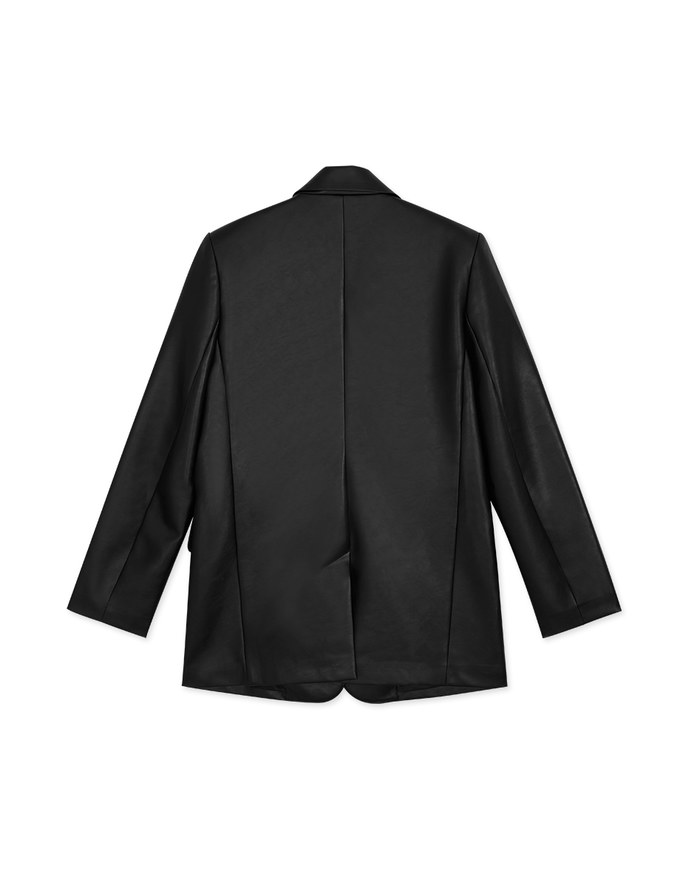 Double Button Shoulder Padded Faux Leather Blazer Jacket