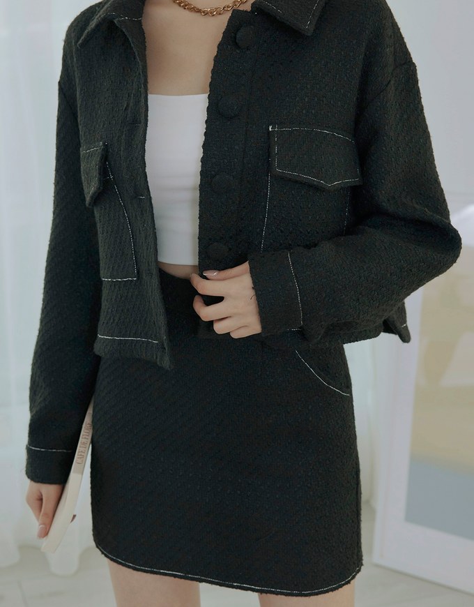 Classic Tweed Buttoned Blazer Jacket