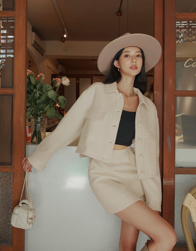 Classic Tweed Buttoned Blazer Jacket