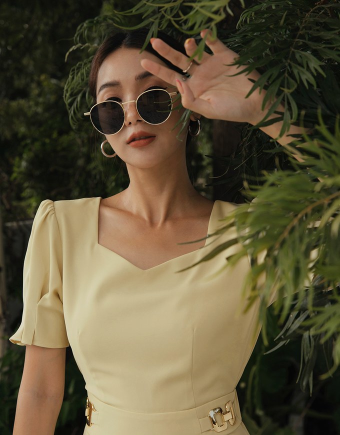 Retro Pleated Puff Sleeve Wide Leg Jumpsuit