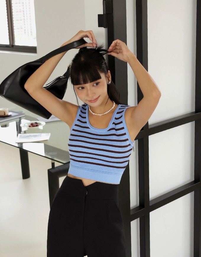 Color Striped Crop Knit Tank Top