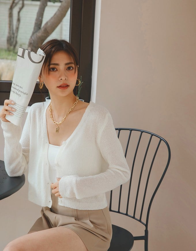 Gauze Buttoned Knit Top