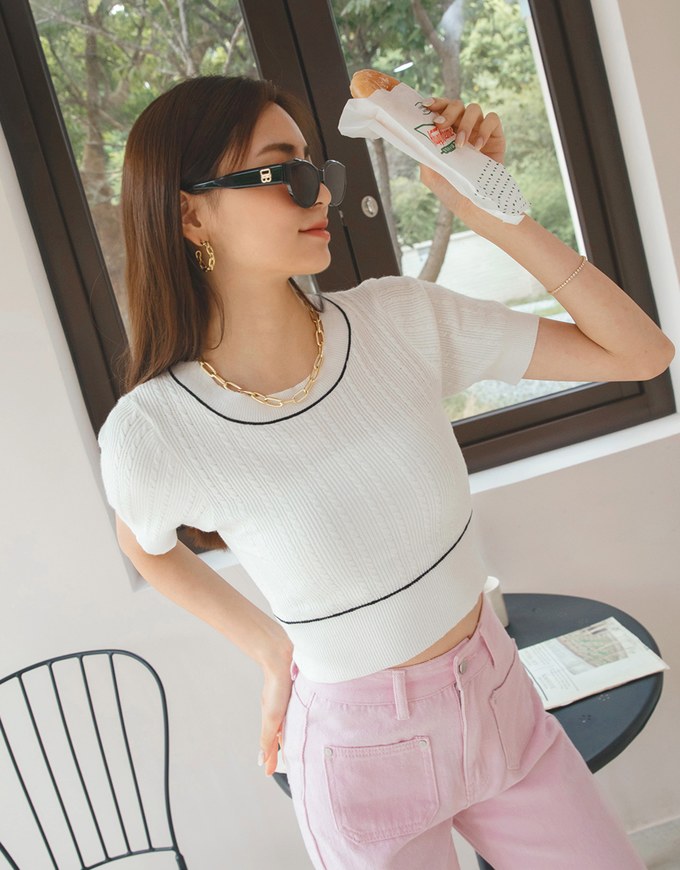 Simple Plain Textured Knit Top